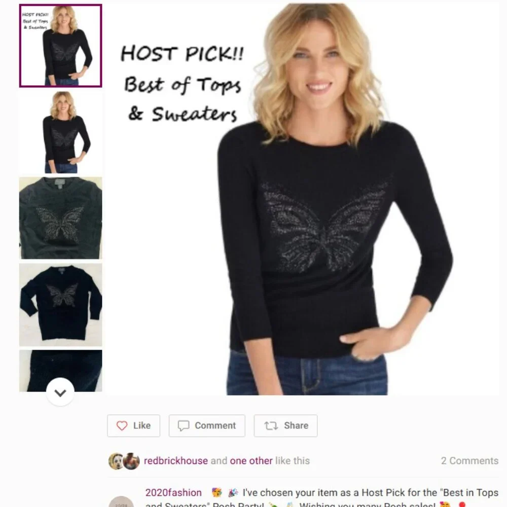 White House Black Market Cashmere Rhinestone Butterfly Sweater